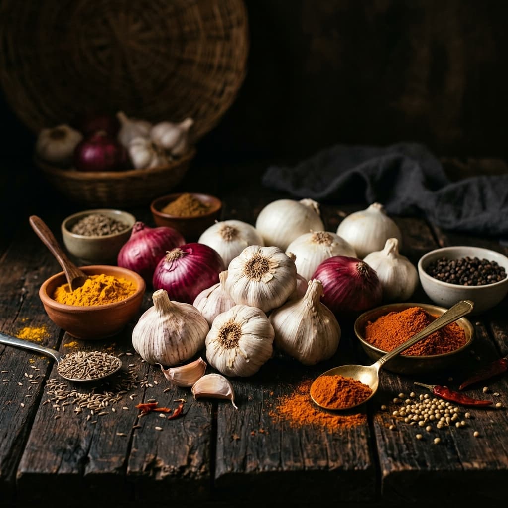 Dehydrated onion, garlic and spices